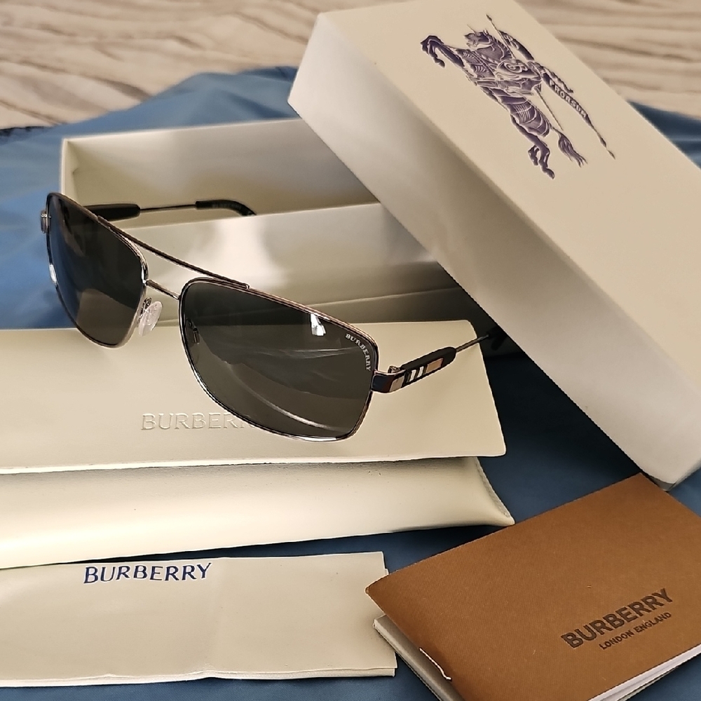 Burberry Silver and Black Aviator Sunglasses